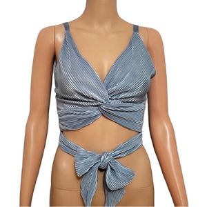 Blue and silver ribbed crop top